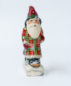 Father Christmas in Red and Green Plaid with Gold Bag