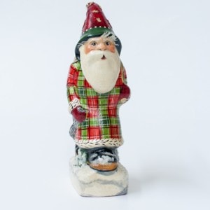 Father Christmas in Red and Green Plaid with Gold Bag