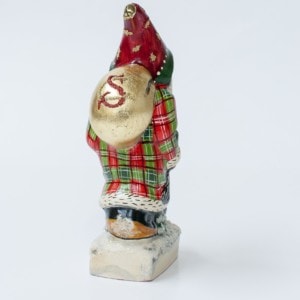 Father Christmas in Red and Green Plaid with Gold Bag
