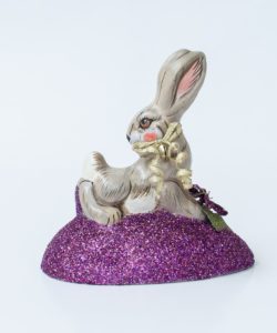 Chalkware Spring Rabbit Atop Glittered Egg