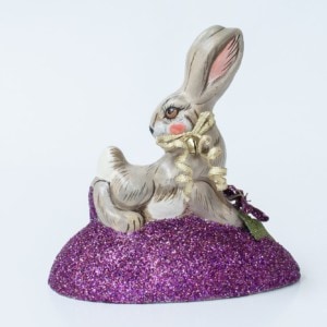 Chalkware Spring Rabbit Atop Glittered Egg