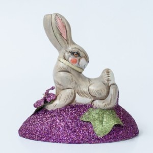Chalkware Spring Rabbit Atop Glittered Egg