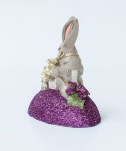 Chalkware Spring Rabbit Atop Glittered Egg