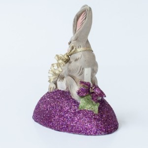 Chalkware Spring Rabbit Atop Glittered Egg