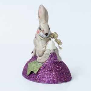 Chalkware Spring Rabbit Atop Glittered Egg