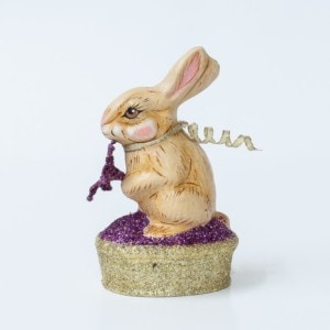 Chalkware Spring Rabbit With Flower On Glittered Basket
