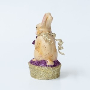Chalkware Spring Rabbit With Flower On Glittered Basket