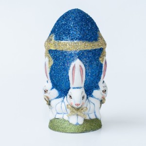 Chalkware Spring Rabbits Holding Glittered Egg