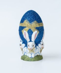 Chalkware Spring Rabbits Holding Glittered Egg