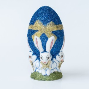 Chalkware Spring Rabbits Holding Glittered Egg