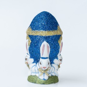 Chalkware Spring Rabbits Holding Glittered Egg