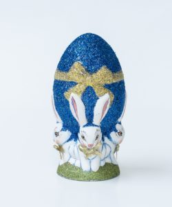 Chalkware Spring Rabbits Holding Glittered Egg