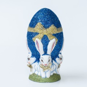 Chalkware Spring Rabbits Holding Glittered Egg