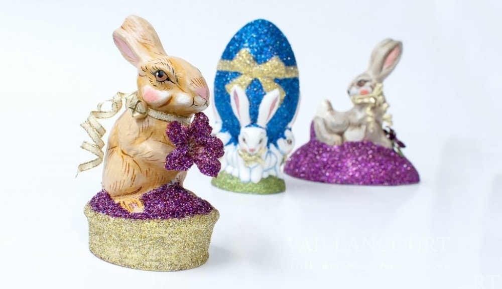 Bunny Grouping 2017 Assorted Chalkware Bunnies by Vaillancourt Folk Art