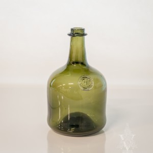 Hand-Blown Dark Green Thick Glass Antique Reproduction Wine Bottle