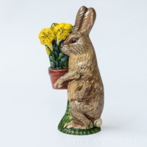 Bunny Carrying Yellow Lily In Clay Pot