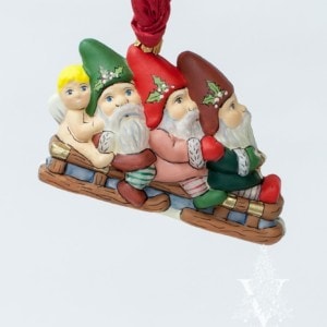 Three Christmas Gnomes on Sled