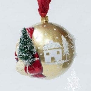 Jingle Balls™ Red Village Santa with Tree on Gold