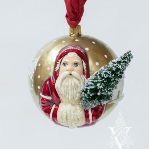 Jingle Balls™ Red Village Santa with Tree on Gold