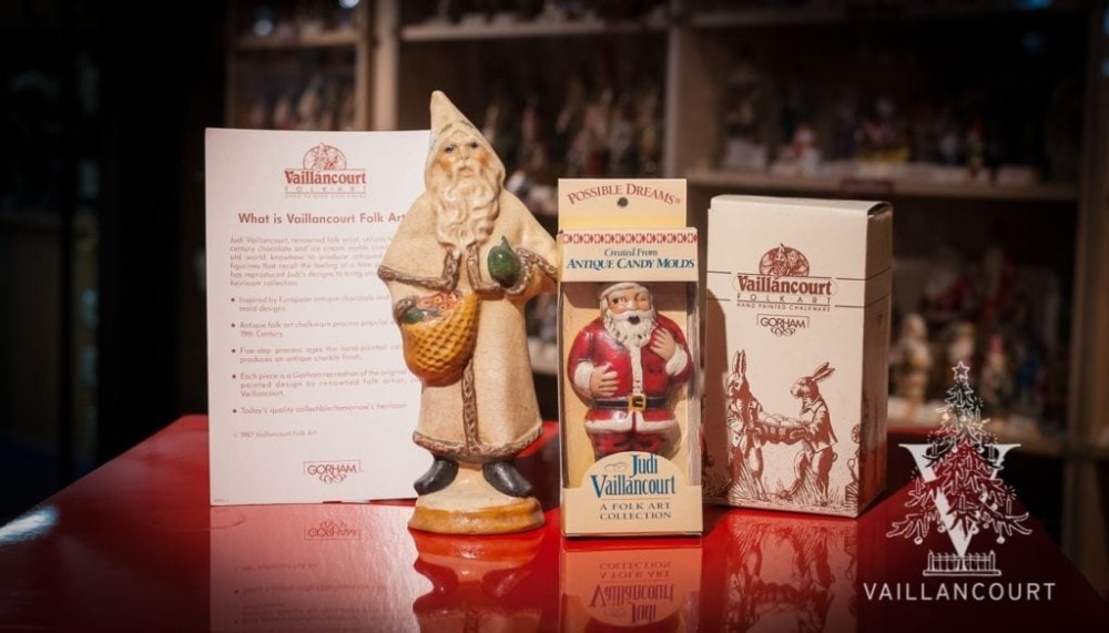 Licensed Vaillancourt Folk Art Chalkware and packaging by Gorham Silver from 1987.