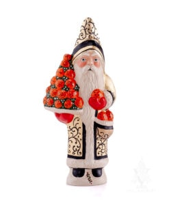 Colonial Santa in Gold Holding Orange Clove Tree