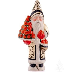 Colonial Santa in Gold Holding Orange Clove Tree