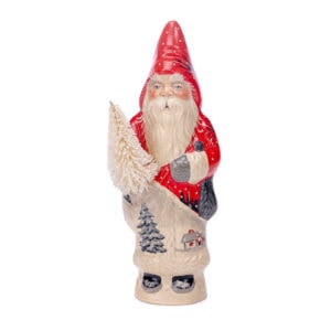 Red and White Village Scene Father Christmas with Tree