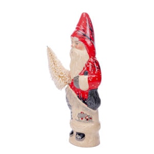 Red and White Village Scene Father Christmas with Tree