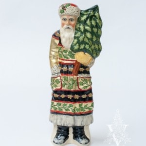 European Santa with Gold and Black Adorned with Gold Beads