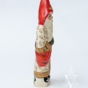 Father Christmas in Beaded White Coat with Waving Teddy Bear