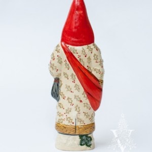 Father Christmas in Beaded White Coat with Waving Teddy Bear