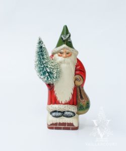 Red Father Christmas with Tree on Chimney Top One of a Kind