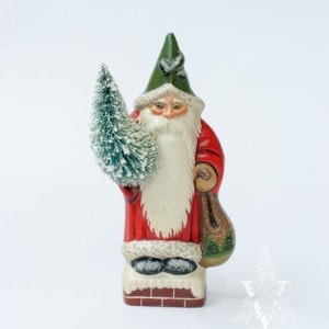 Red Father Christmas with Tree on Chimney Top One of a Kind