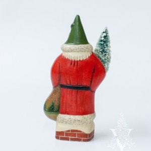 Red Father Christmas with Tree on Chimney Top One of a Kind