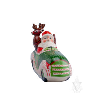 Ornate Santa Driving Christmas Car with Deer in Back Seat