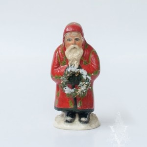 Short Red Santa with Holly Pattern and Wreath