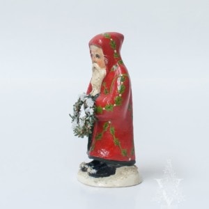 Short Red Santa with Holly Pattern and Wreath