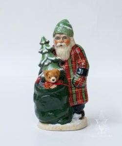Buffalo Plaid Santa Delivering Tree And Teddy