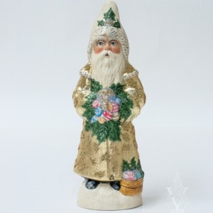 Santa in Gold with Shiny Brite Ornaments and Beading