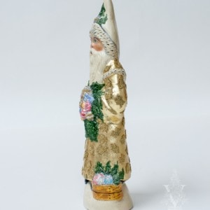 Santa in Gold with Shiny Brite Ornaments and Beading
