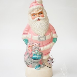 1950's Pink Santa with Shiny Brite Ornaments