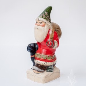 Red Father Christmas Walking Black Lab