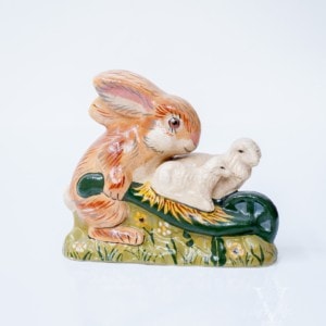 Bunny Pushing Lambs in Wheelbarrow