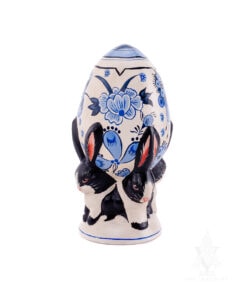Four Black and White Bunnies Hoisting Delft Egg