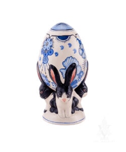 Four Black and White Bunnies Hoisting Delft Egg