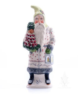 Decorated White Coat Santa with Apple Cone