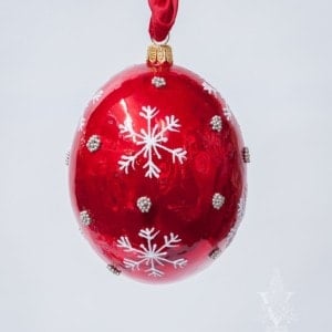 Jingle Balls™ Snowman with Shovel on Pearlized Red