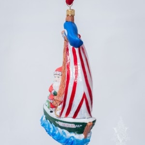 Santa on St. Nicholas Sailboat with Nantucket Whale Flag