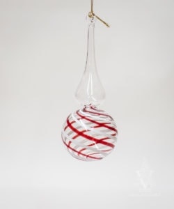 Red and White Striped Clear Round Droplet