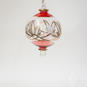 Small Round Red and Gold Glass Ornament